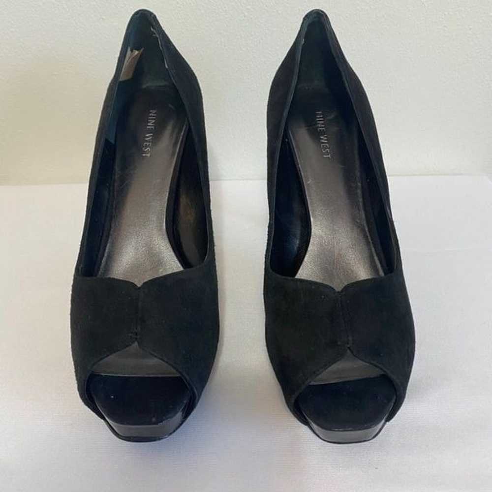 NINE WEST Bonfired Black Suede Peep toe Heels - image 4