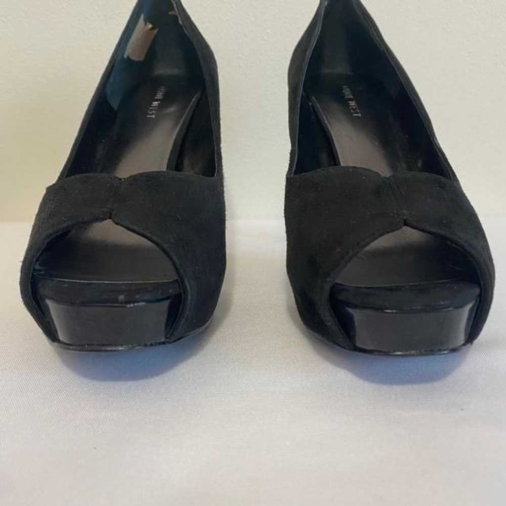 NINE WEST Bonfired Black Suede Peep toe Heels - image 5