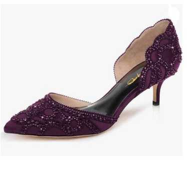 XYD Dark Purple Elegant Pointed Toe D'Orsay Kitten