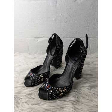 Schutz Black Nubuck/Faux Suede Crystal Embellishe… - image 1