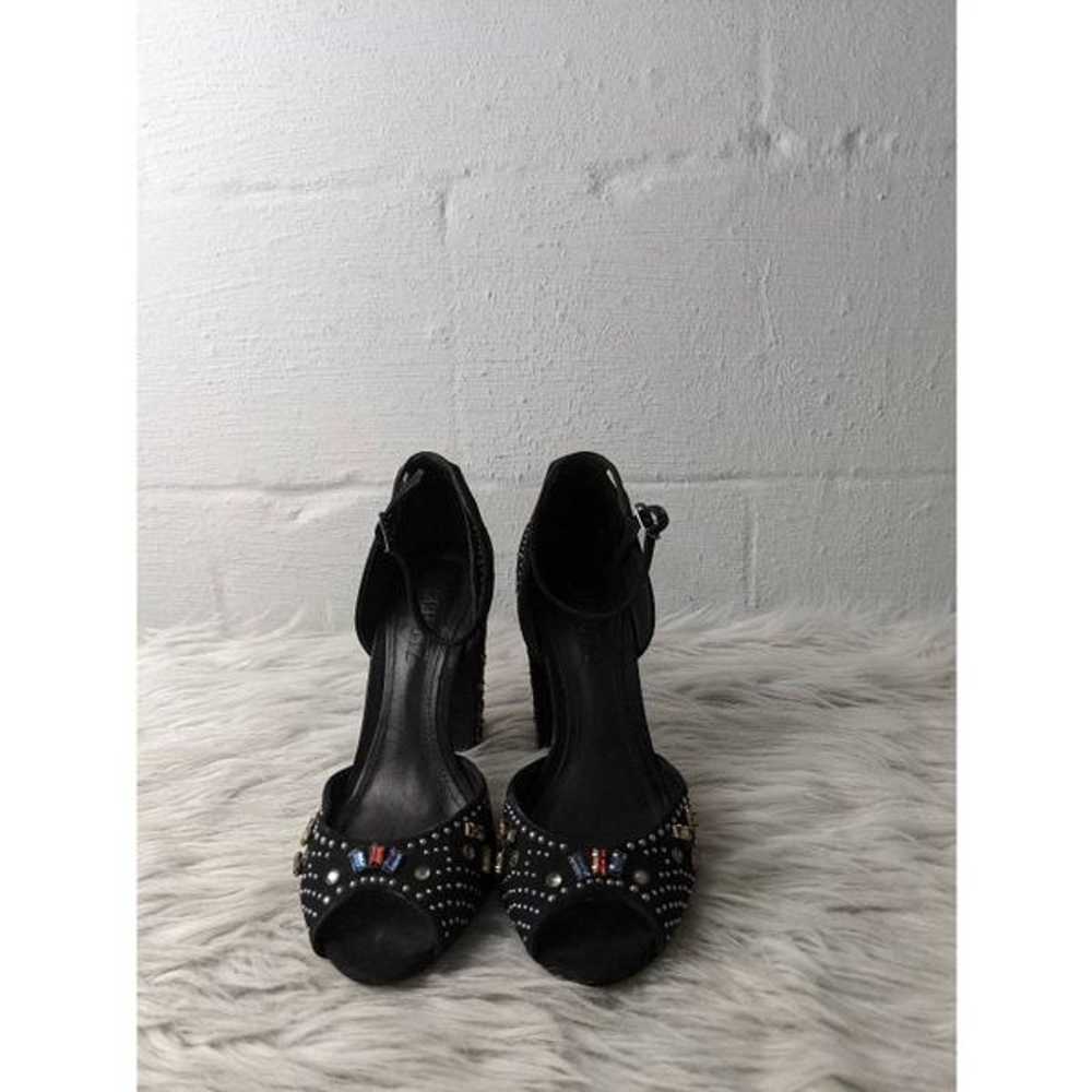 Schutz Black Nubuck/Faux Suede Crystal Embellishe… - image 2