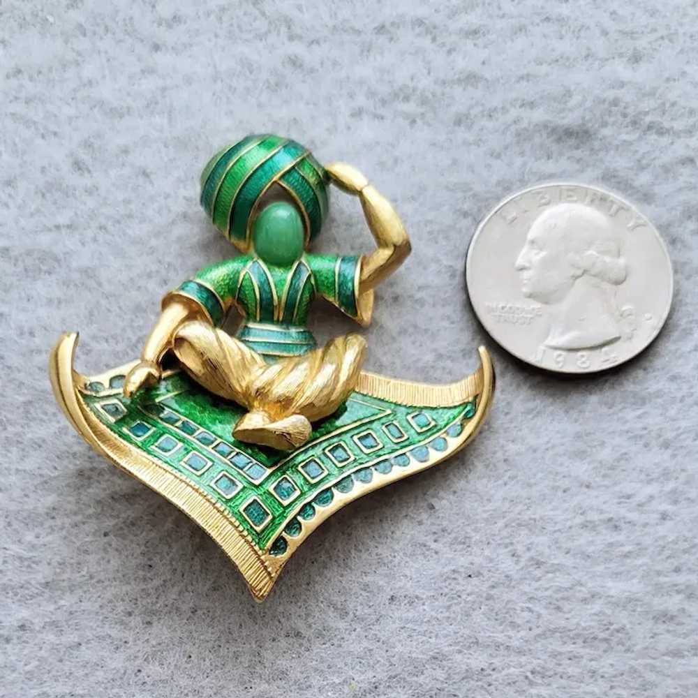 Vintage Brooch Vibrant Enameled Genie on a Flying… - image 2