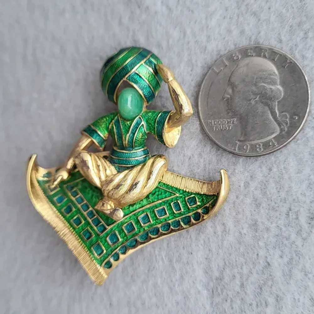 Vintage Brooch Vibrant Enameled Genie on a Flying… - image 5