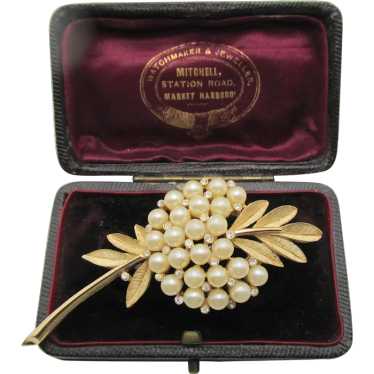 Vintage Trifari Faux Pearl Floral Brooch - image 1