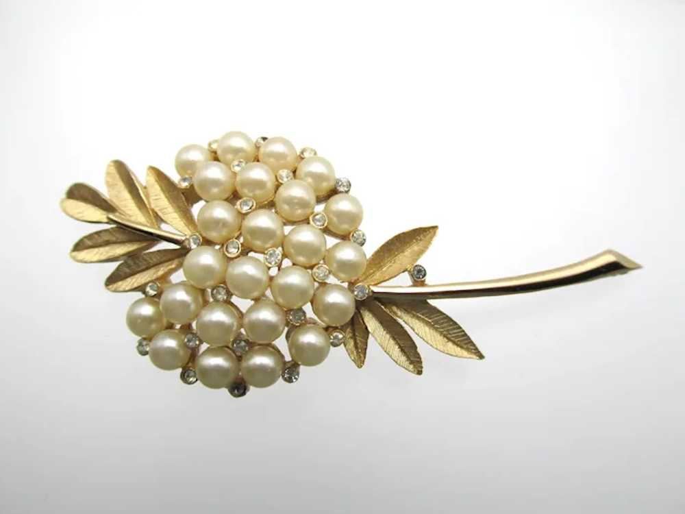 Vintage Trifari Faux Pearl Floral Brooch - image 2