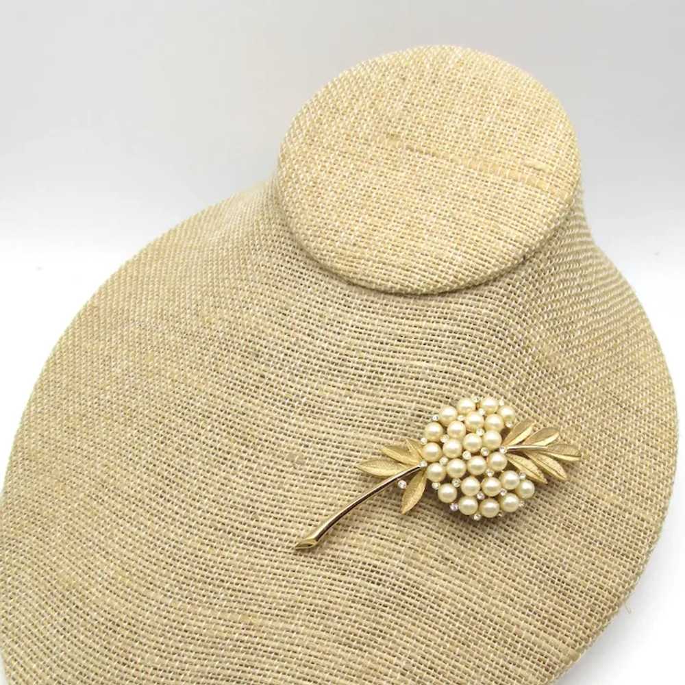 Vintage Trifari Faux Pearl Floral Brooch - image 3