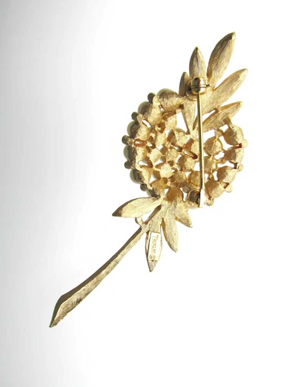 Vintage Trifari Faux Pearl Floral Brooch - image 6