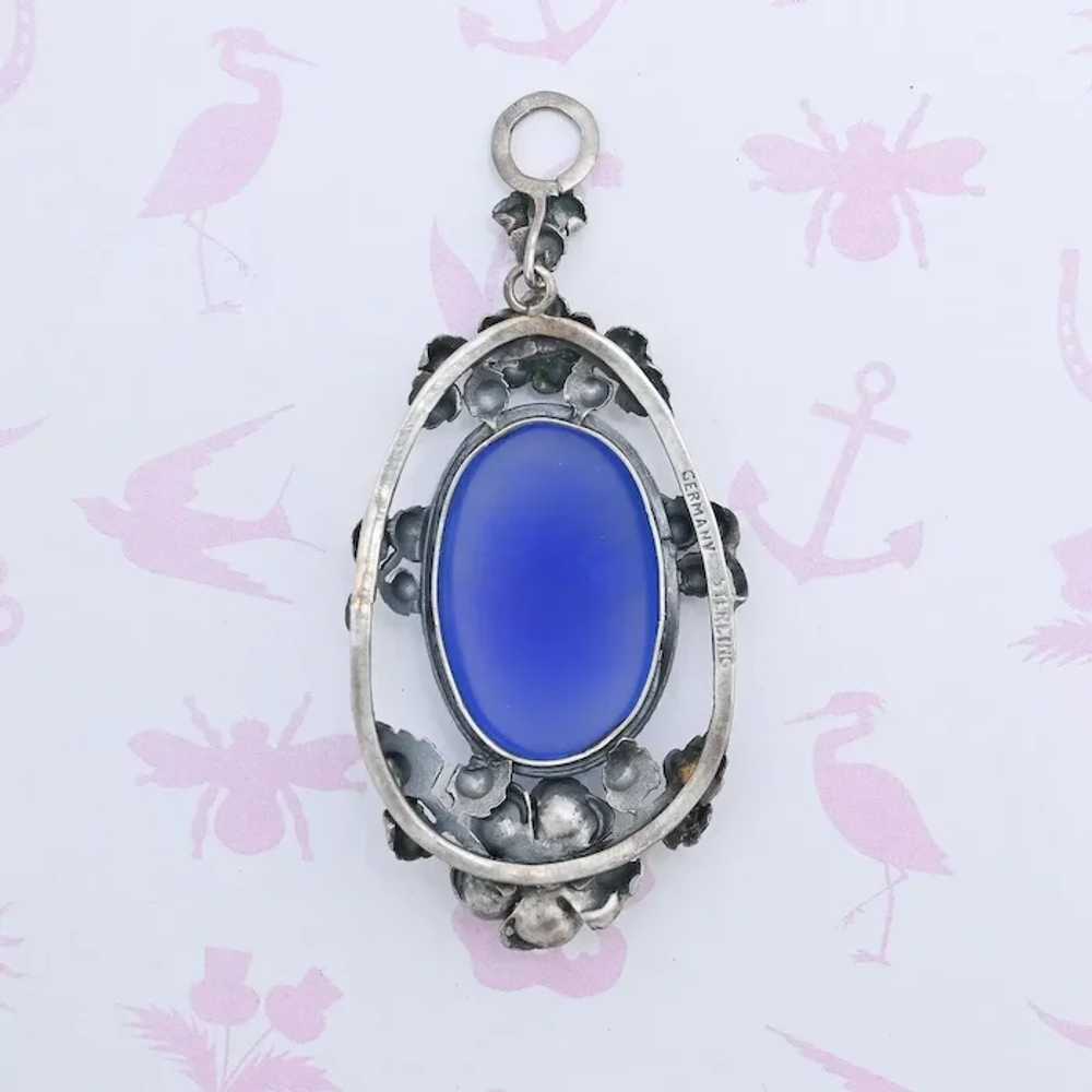 Vtg Art Deco Rose Flower Natural Blue Chalcedony … - image 3