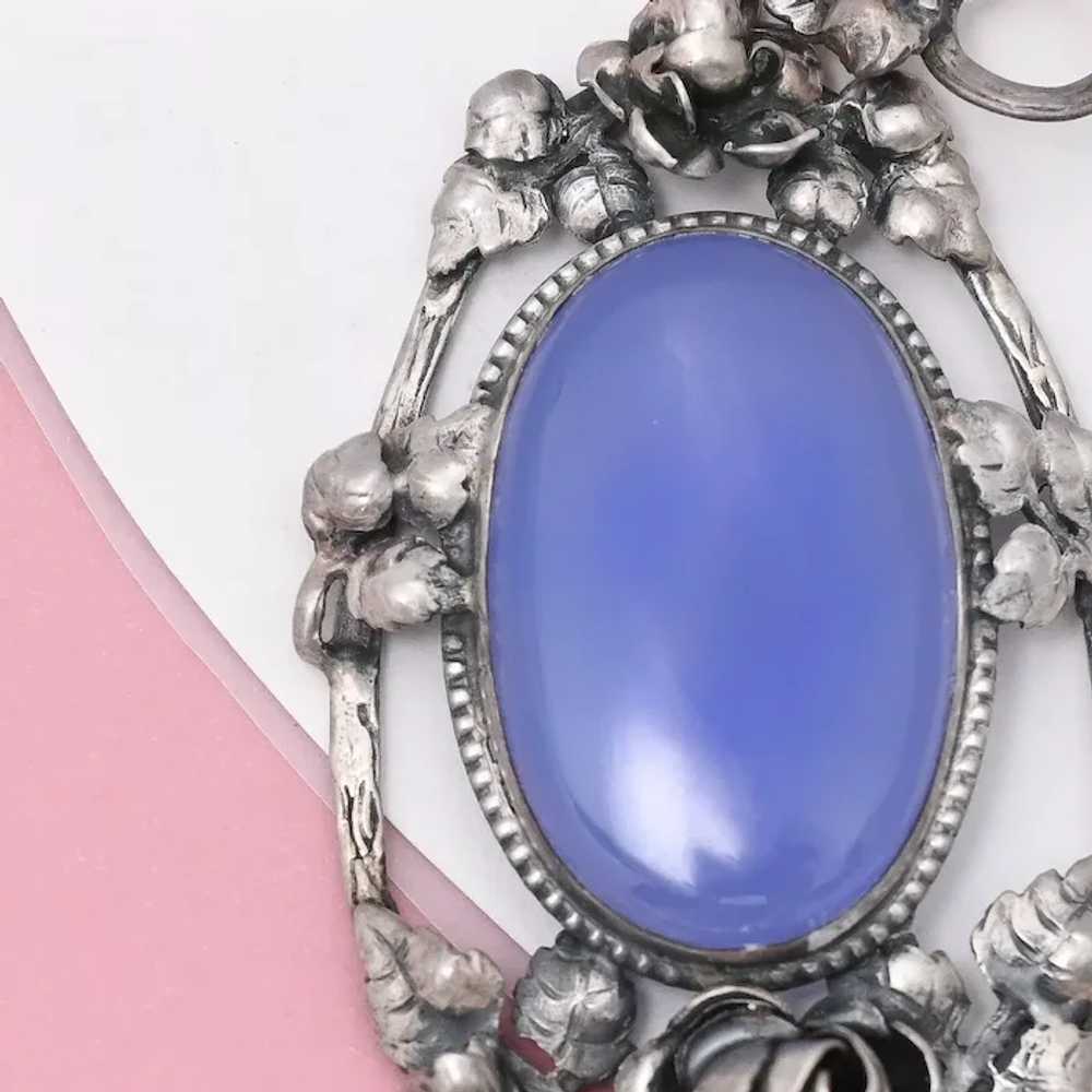 Vtg Art Deco Rose Flower Natural Blue Chalcedony … - image 4