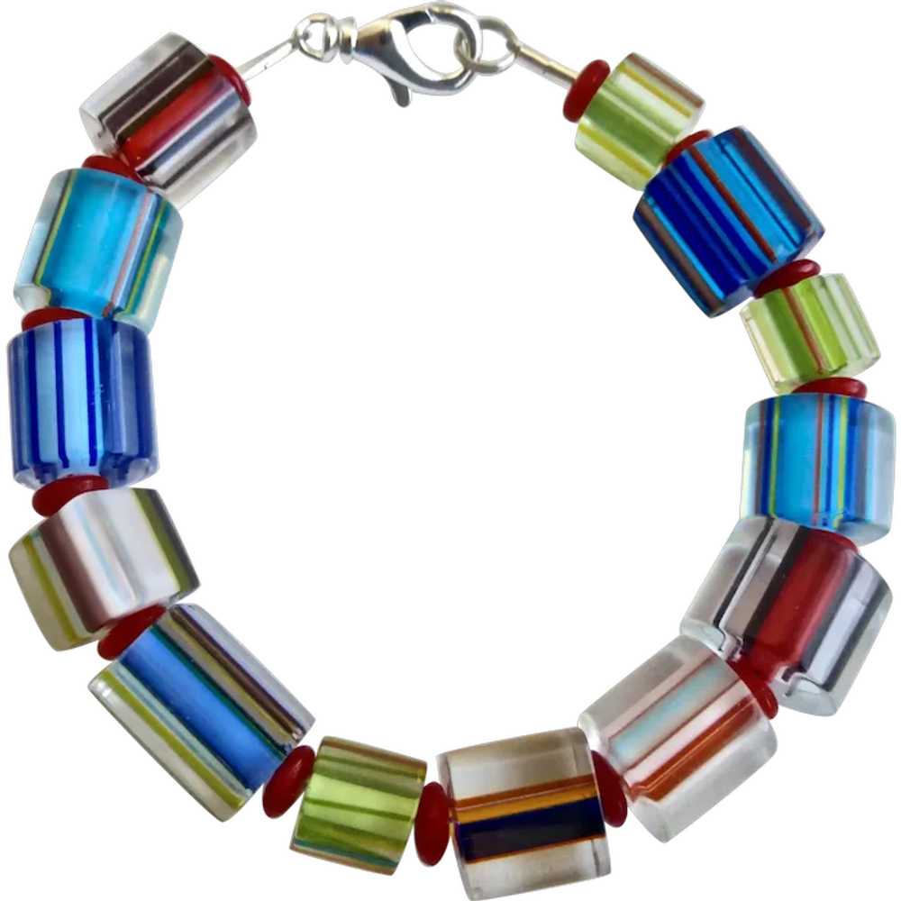 Artisan Bracelet of Hand Crafted  Glass Cane Bead… - image 1