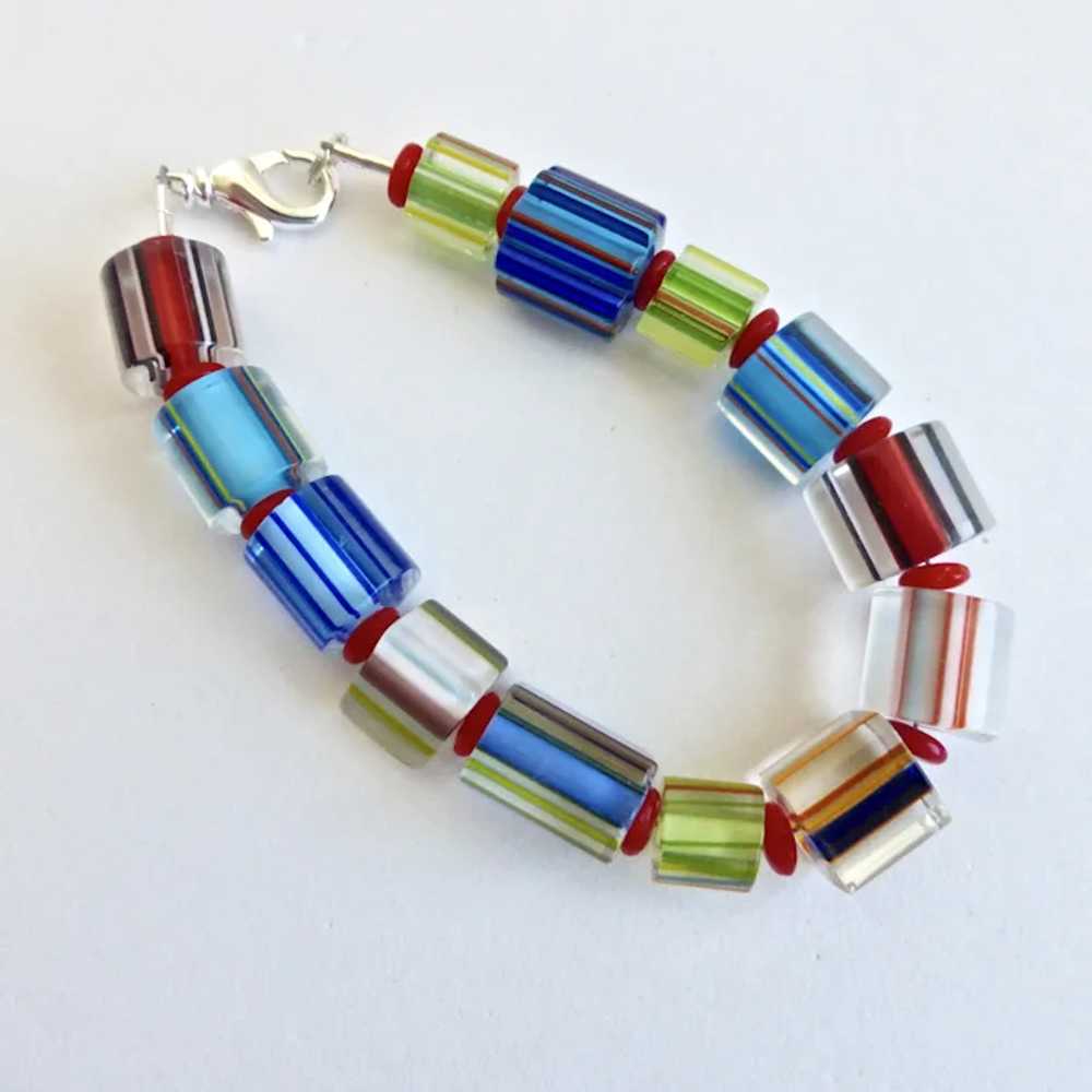 Artisan Bracelet of Hand Crafted  Glass Cane Bead… - image 3