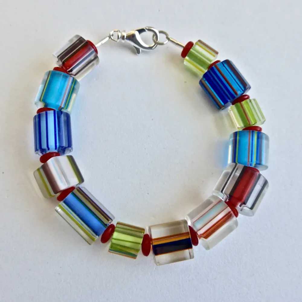 Artisan Bracelet of Hand Crafted  Glass Cane Bead… - image 7