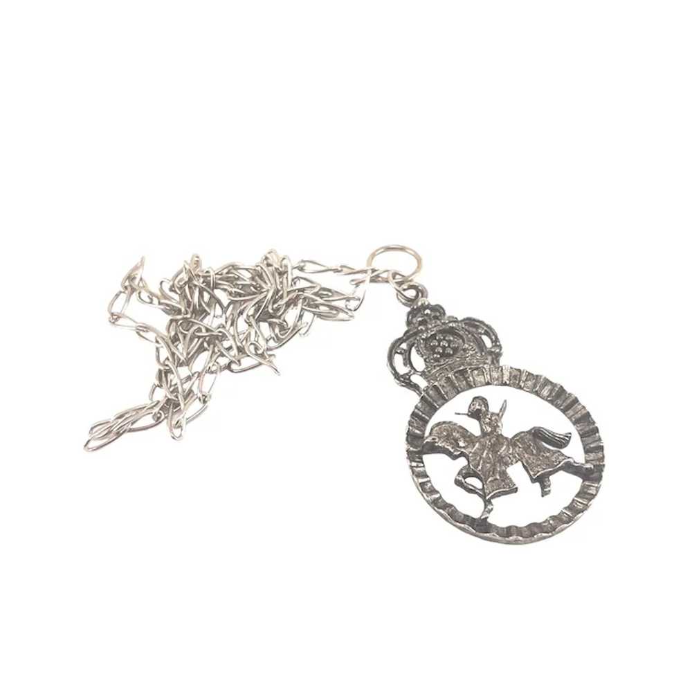 Knight on Horseback Pendant Necklace Silver Tone - image 3