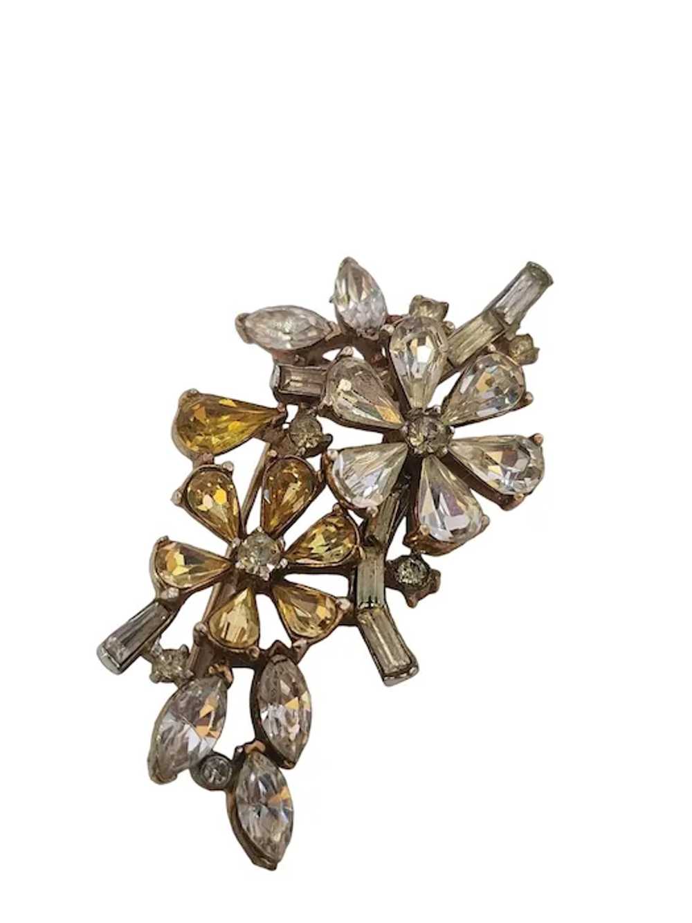 Vintage Trifari Signed Rhinestone Flower Brooch P… - image 4