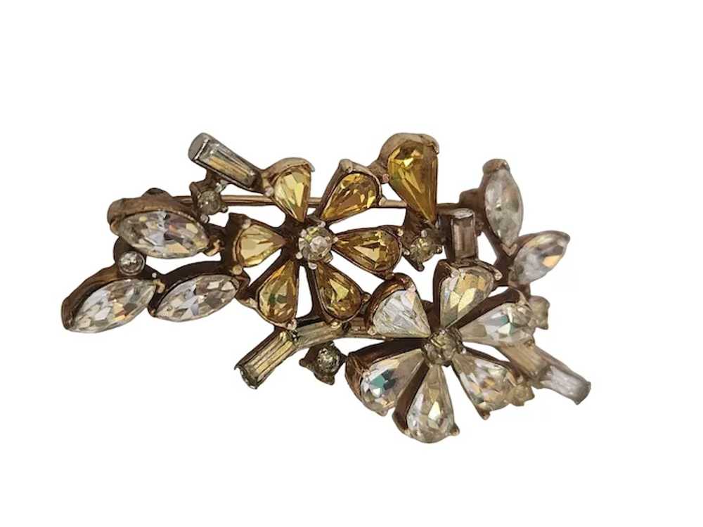 Vintage Trifari Signed Rhinestone Flower Brooch P… - image 5