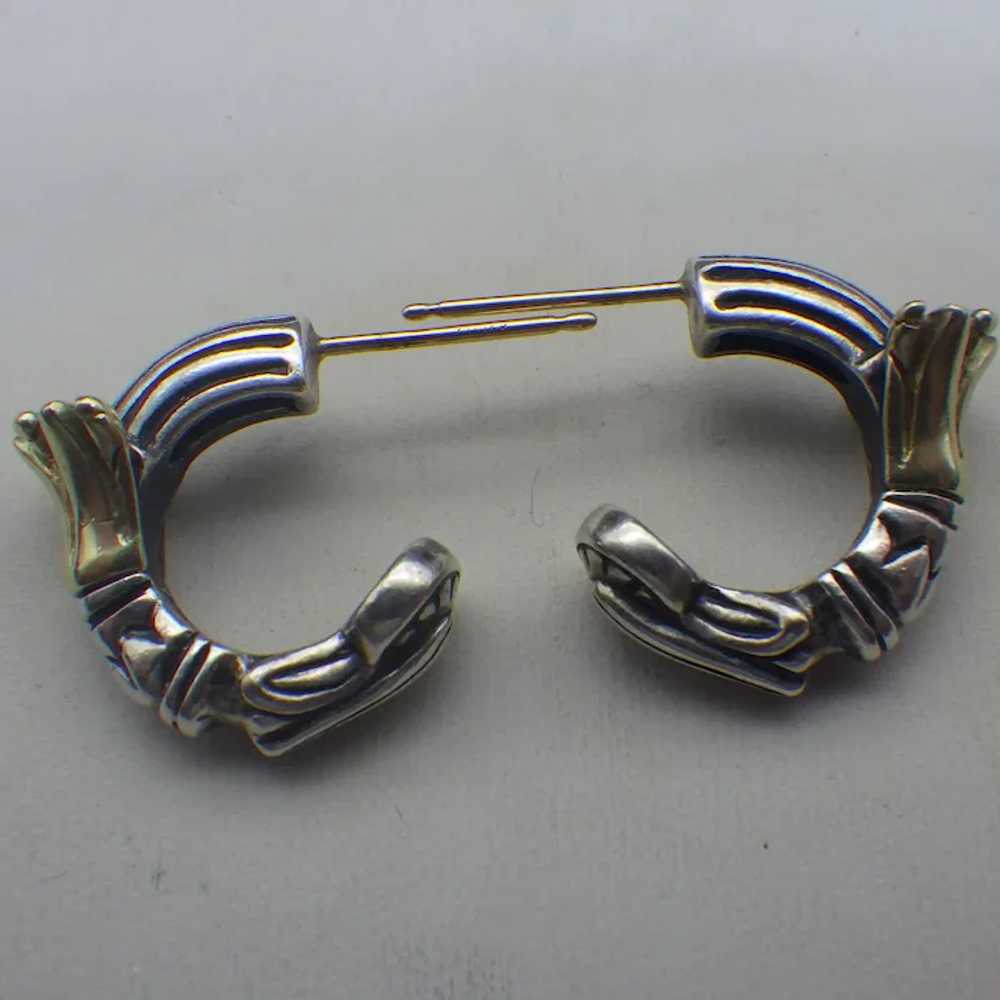 18K Yellow Gold and Sterling Silver Pierced Earri… - image 2