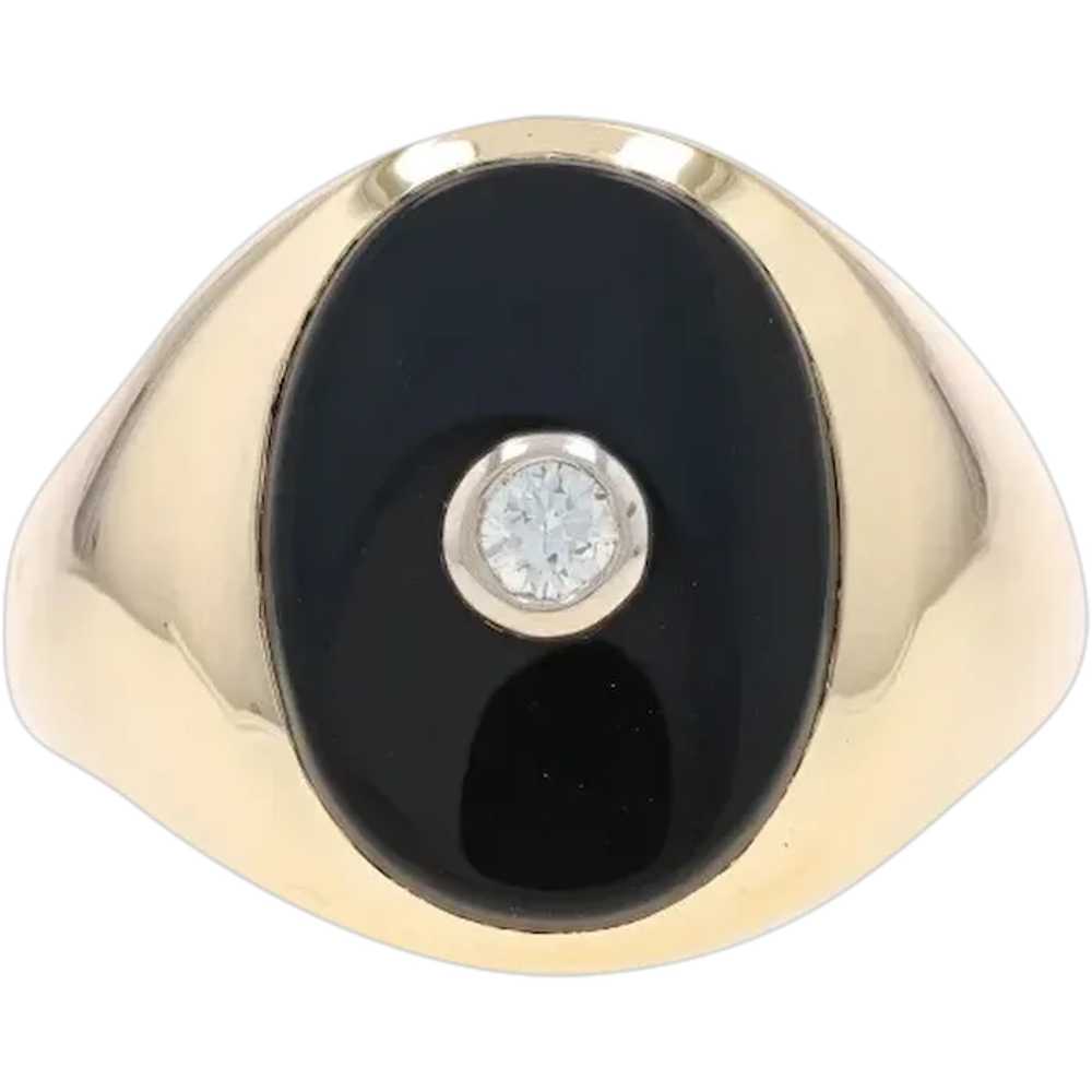 Yellow Gold Diamond & Onyx Men's Ring - 14k Round… - image 1