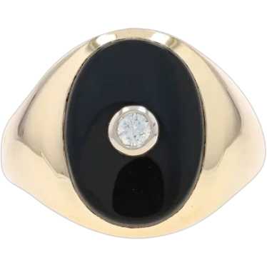 Yellow Gold Diamond & Onyx Men's Ring - 14k Round… - image 1