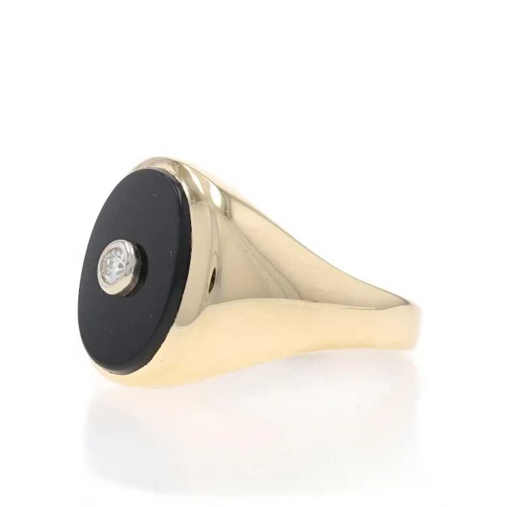 Yellow Gold Diamond & Onyx Men's Ring - 14k Round… - image 3