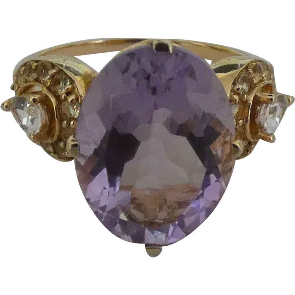 14k Cocktail Ring, Purple Topaz and Sapphires - image 1