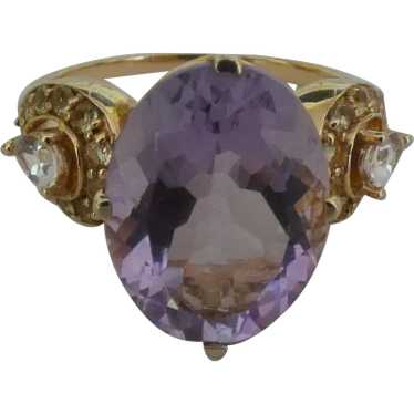 14k Cocktail Ring, Purple Topaz and Sapphires - image 1