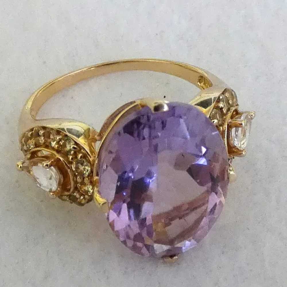 14k Cocktail Ring, Purple Topaz and Sapphires - image 2