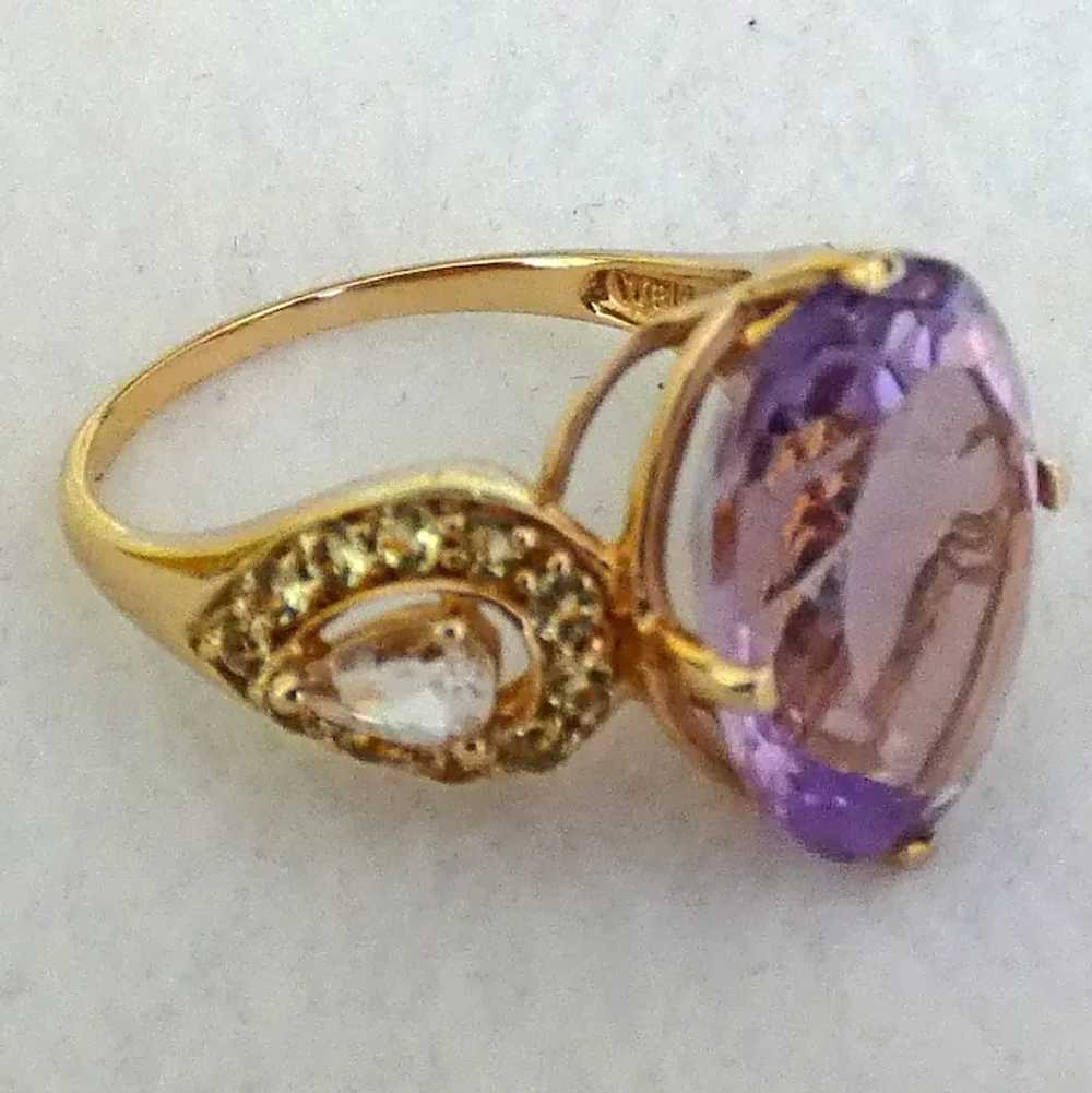 14k Cocktail Ring, Purple Topaz and Sapphires - image 3