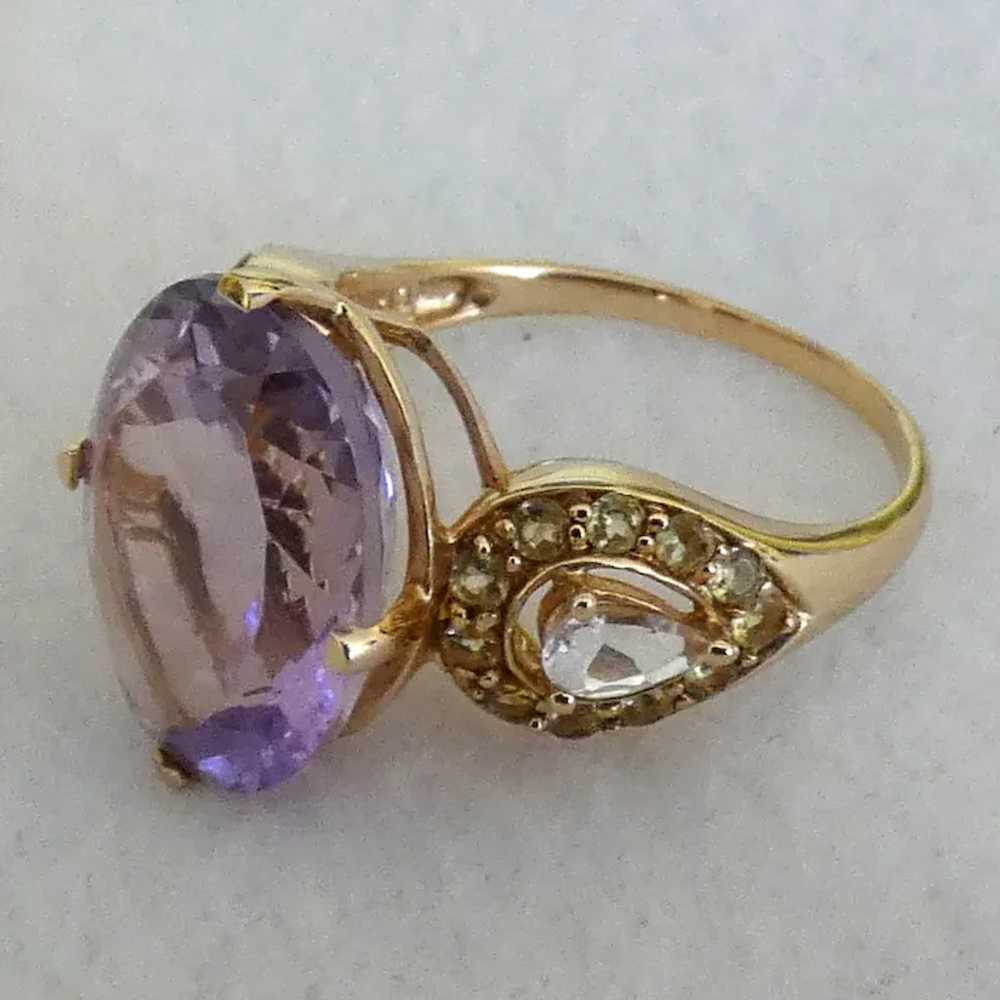 14k Cocktail Ring, Purple Topaz and Sapphires - image 4