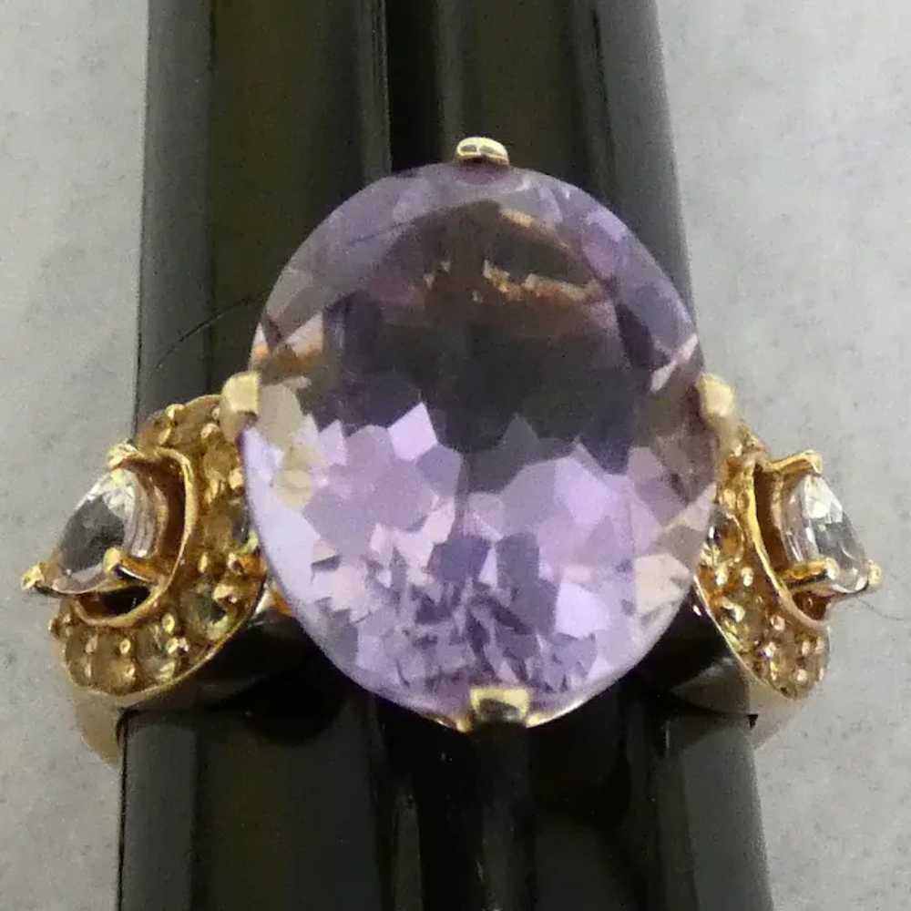 14k Cocktail Ring, Purple Topaz and Sapphires - image 5