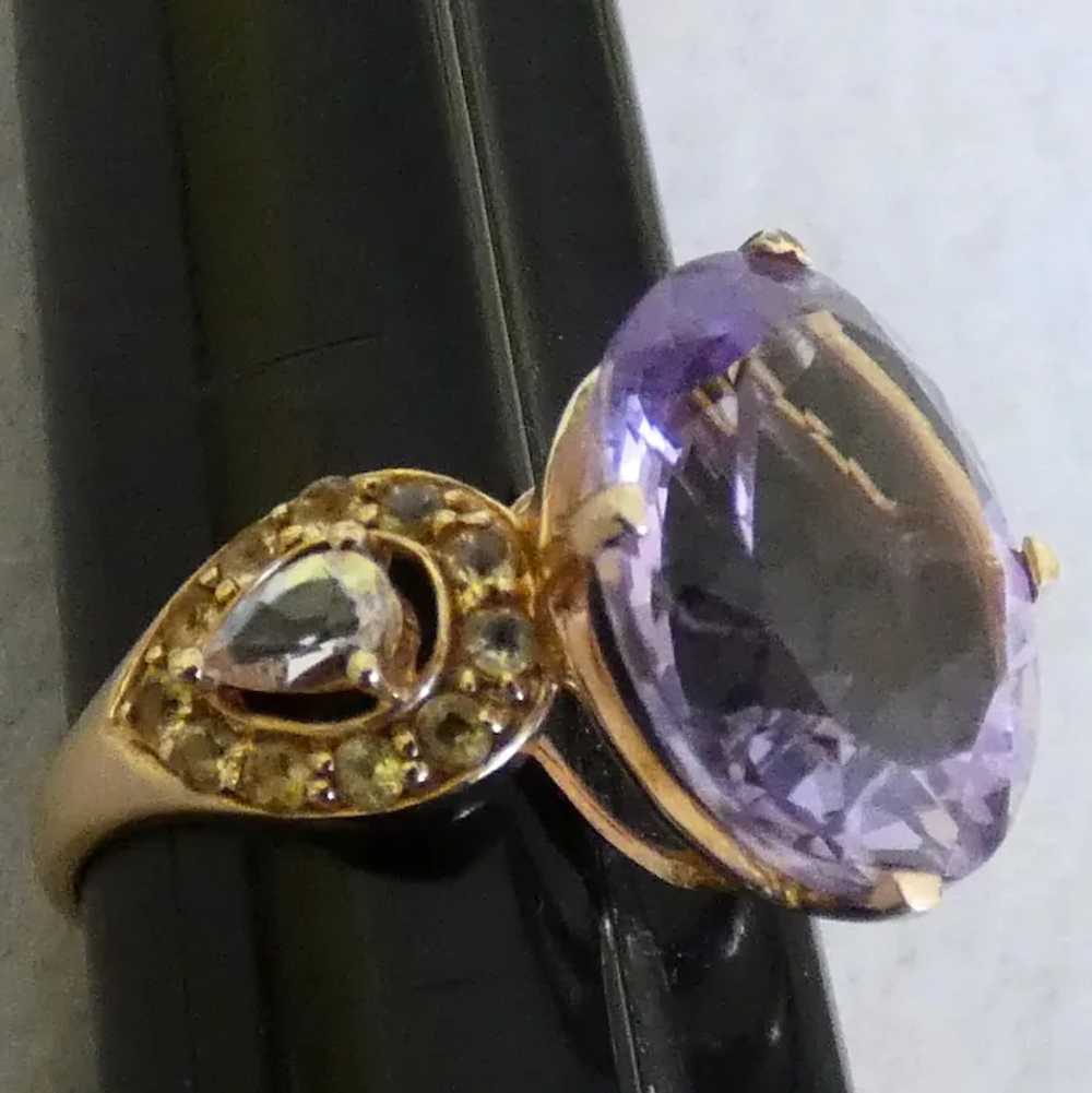 14k Cocktail Ring, Purple Topaz and Sapphires - image 6