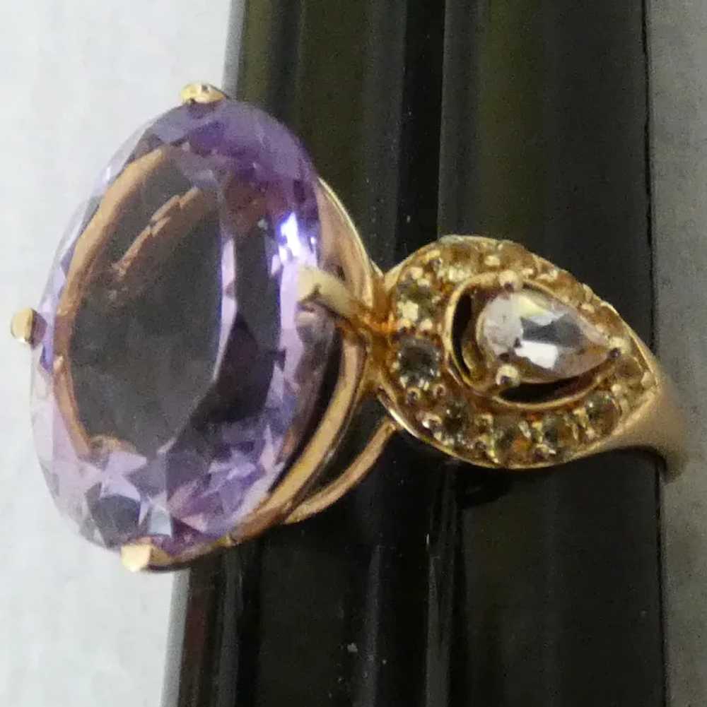 14k Cocktail Ring, Purple Topaz and Sapphires - image 7