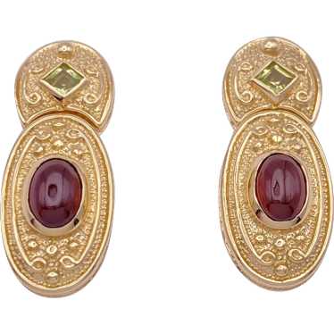 Etruscan Revival Drop Earrings 14K Gold Garnet and