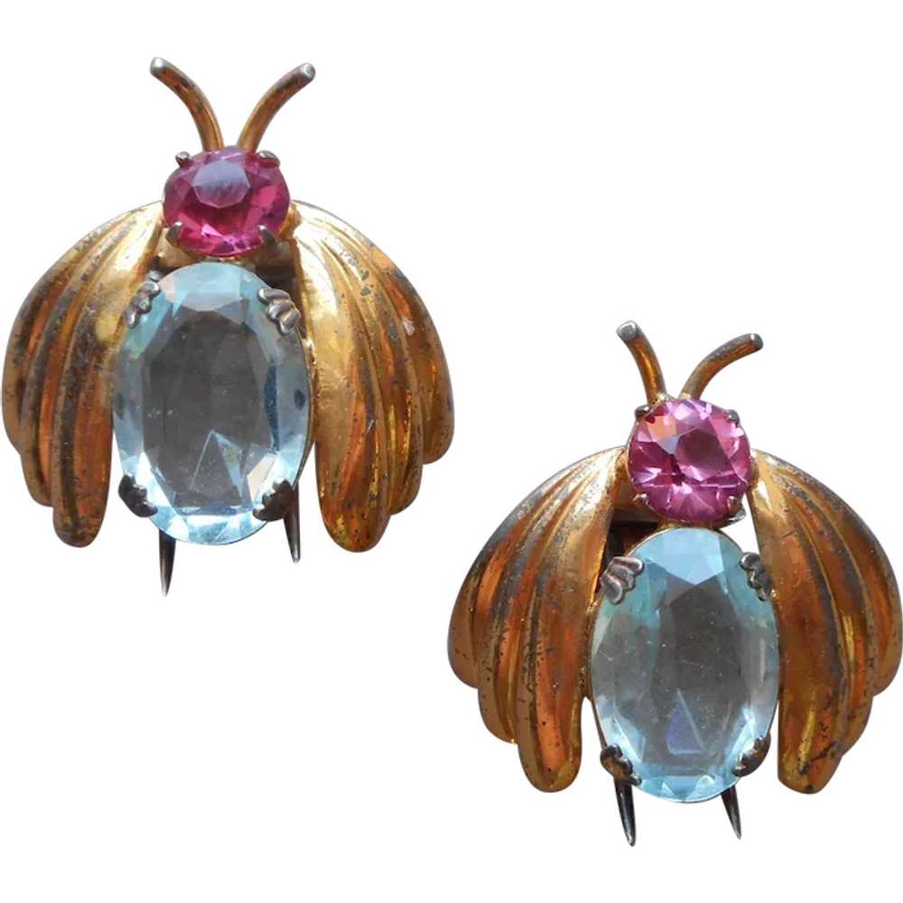 Pair Fur Clips Sterling Silver Gold Plated Vermei… - image 1