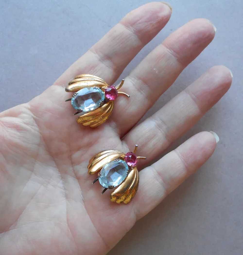 Pair Fur Clips Sterling Silver Gold Plated Vermei… - image 7
