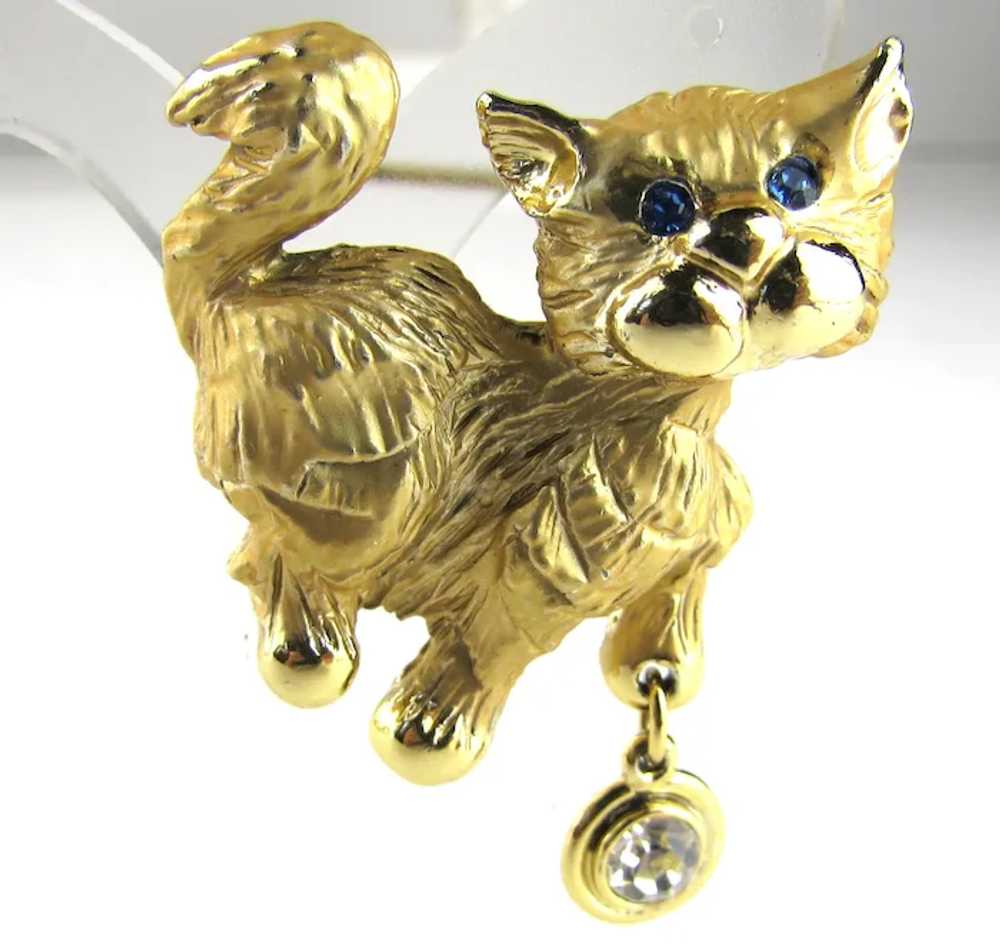 Vintage Lisner Mid-Century Gold Tone Cat Pin With… - image 2