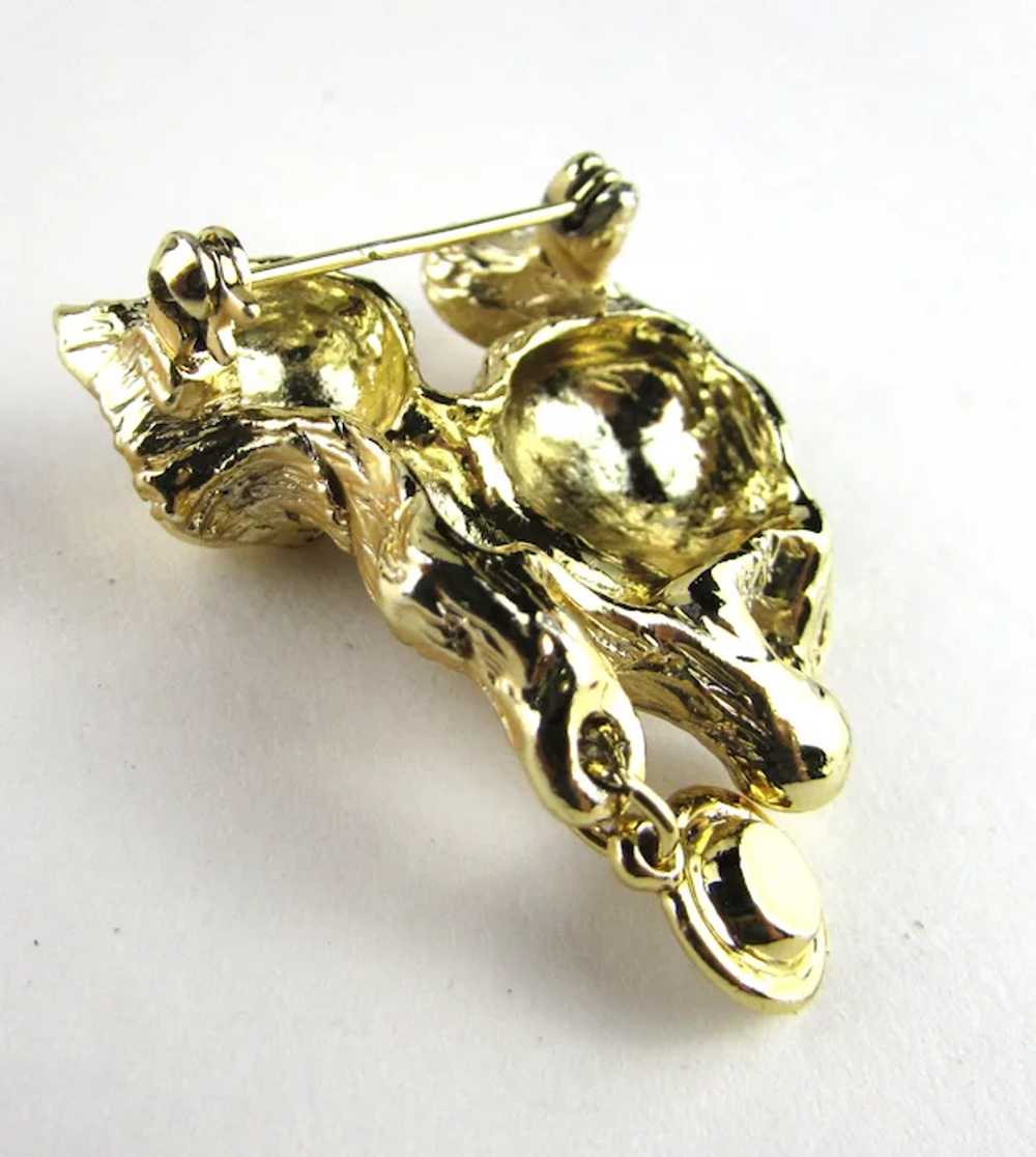 Vintage Lisner Mid-Century Gold Tone Cat Pin With… - image 6