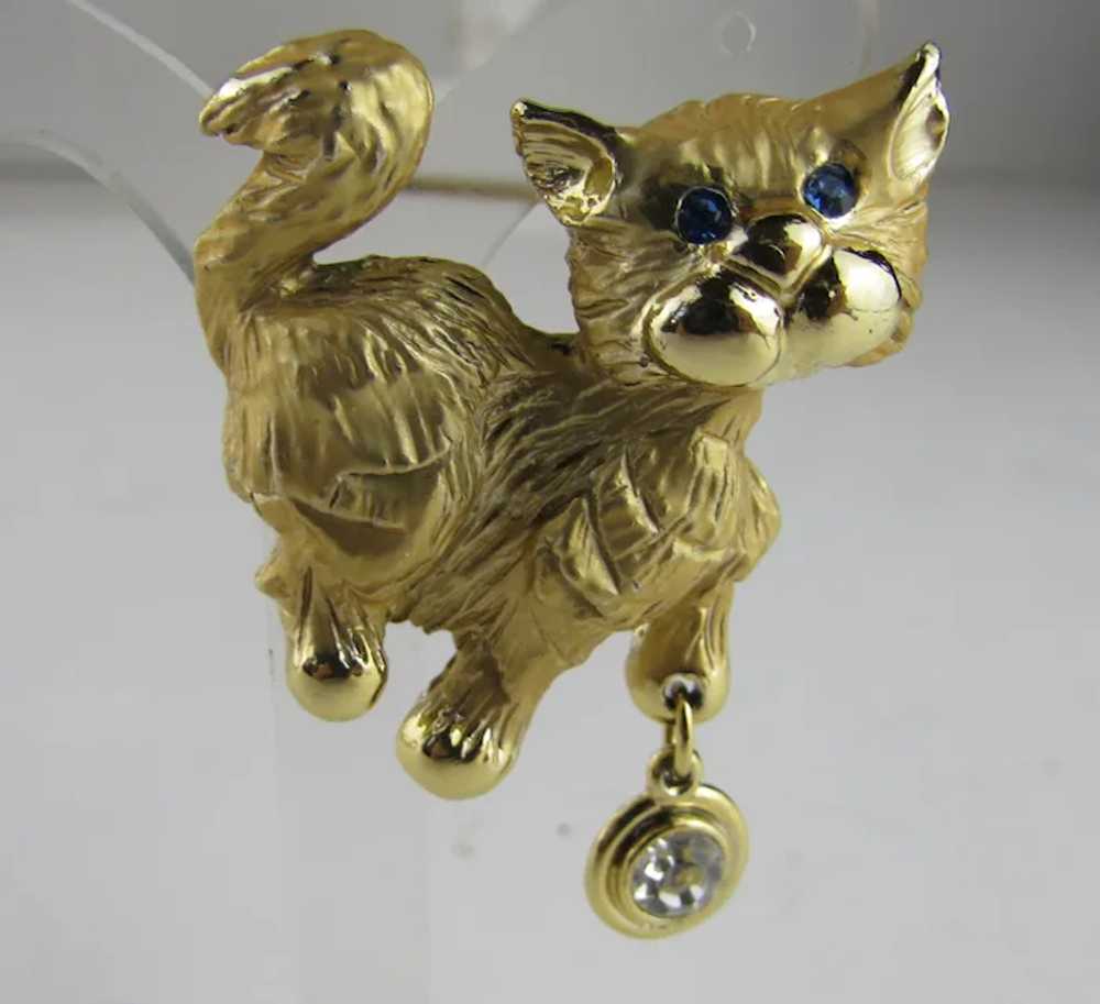 Vintage Lisner Mid-Century Gold Tone Cat Pin With… - image 7