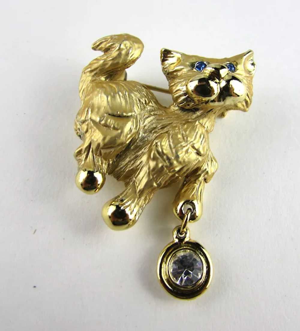 Vintage Lisner Mid-Century Gold Tone Cat Pin With… - image 9