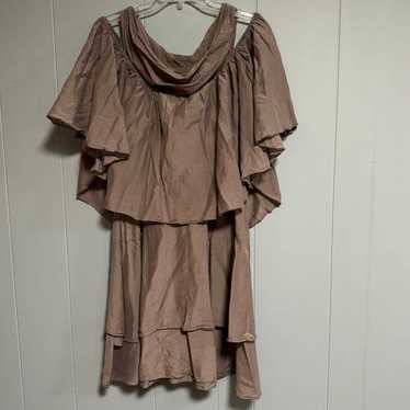 ELAN Layered Cotton Silk Blend Dress Mocha / Warm 