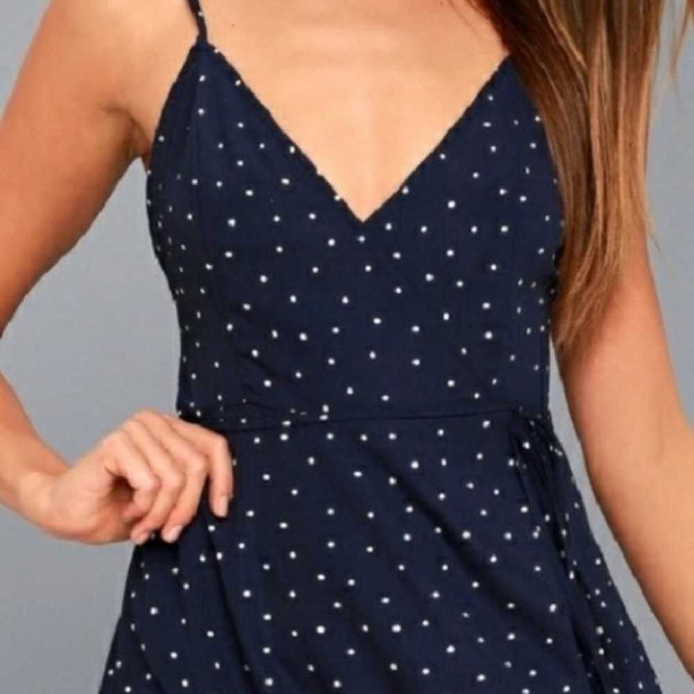 Lulu’s Navy Blue Polka Dot Wrap Dress XS - image 6