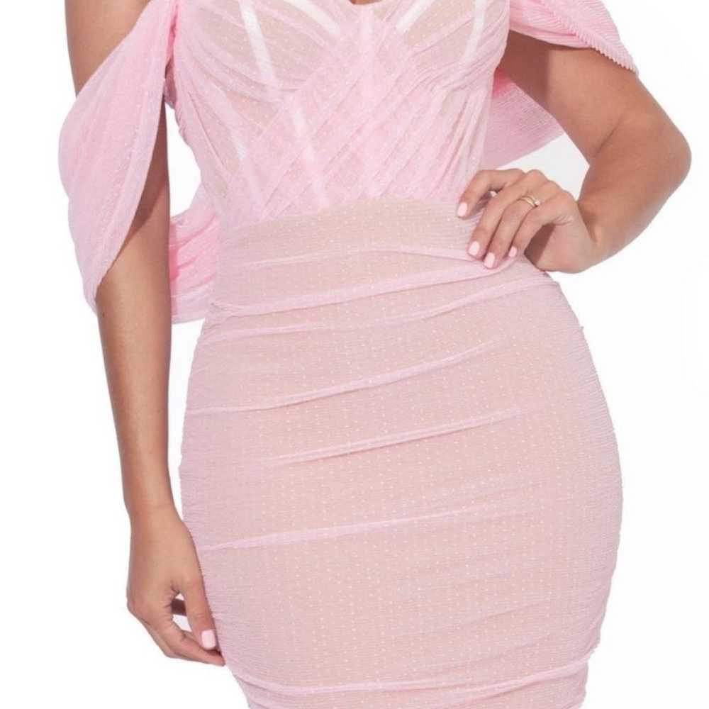 Pink lace off the shoulder corset mini dress - image 3