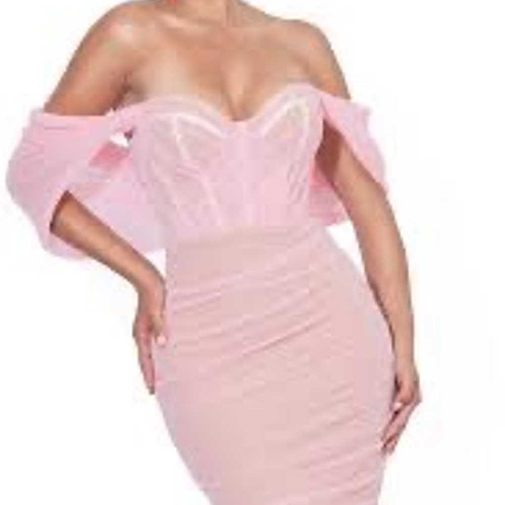 Pink lace off the shoulder corset mini dress - image 6