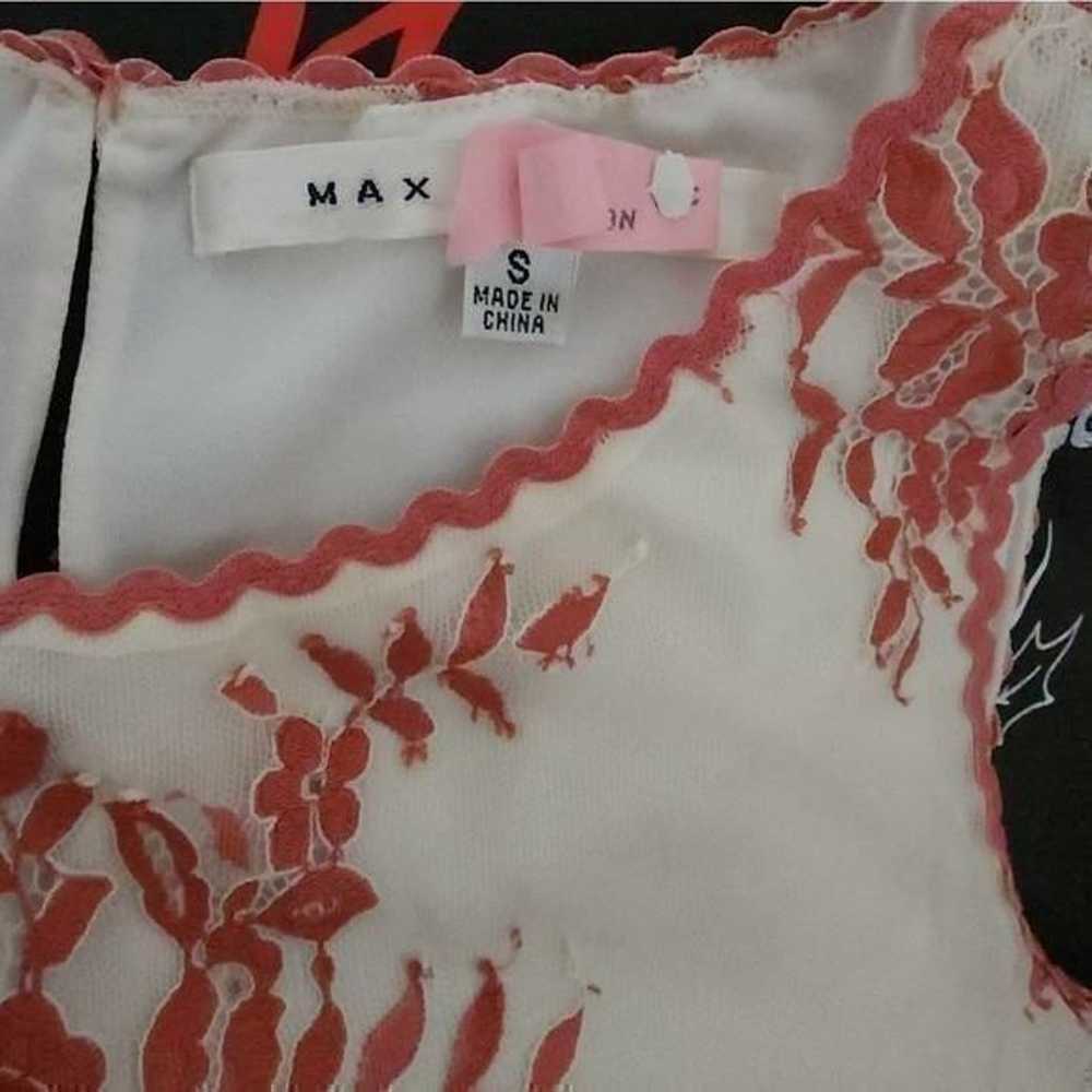 MAX Studio pink and cream embroidered lace midi d… - image 2