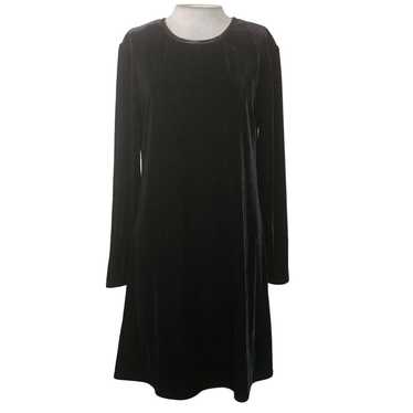 Vintage Black Velvet Long Sleeve Shift Dress Size… - image 1