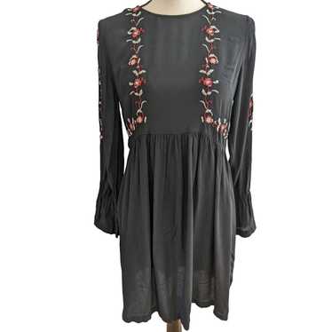 Loft Floral Embroidered Black Boho Dress Size 4