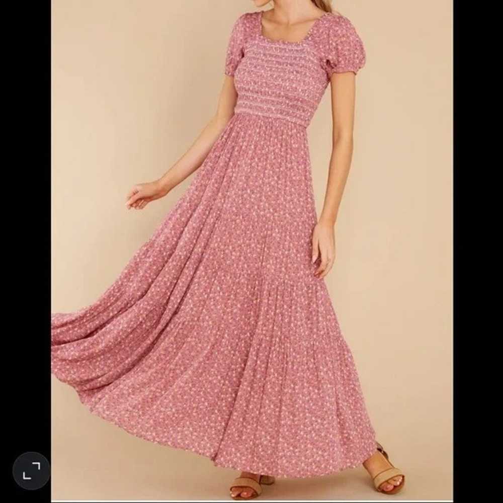 Storia Old Rose Pink Floral Smocked Boho Maxi Dre… - image 1