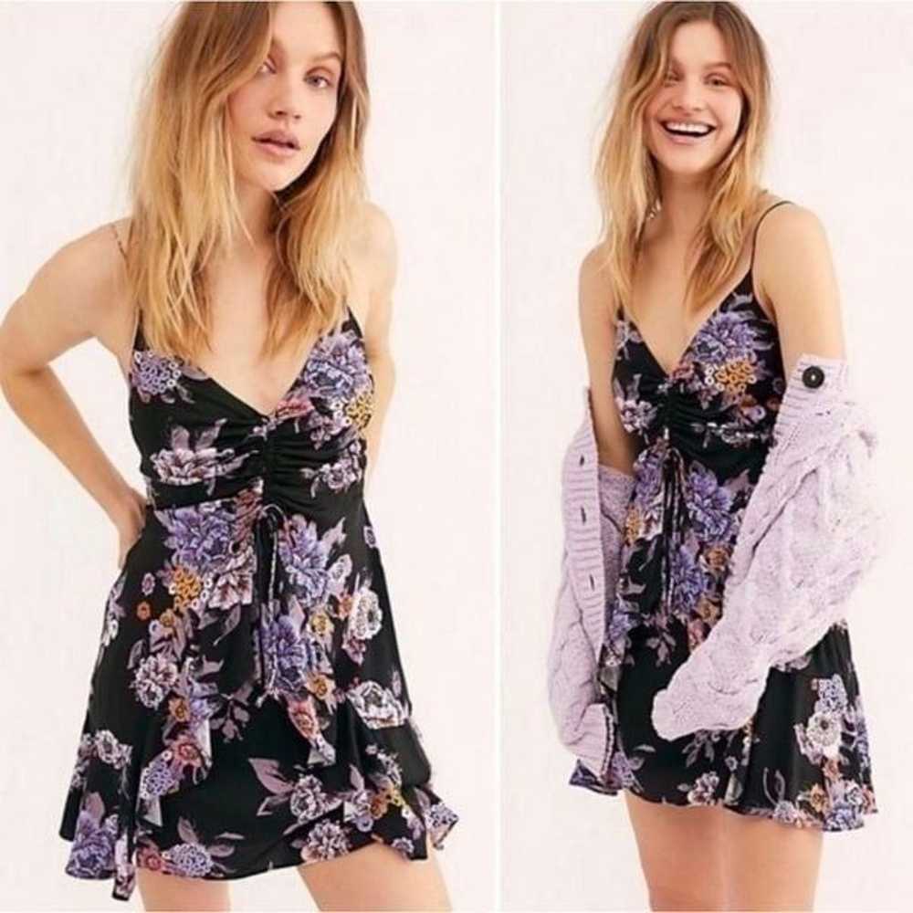 Free People Happy Heart Ruched Ruffled Floral Min… - image 1