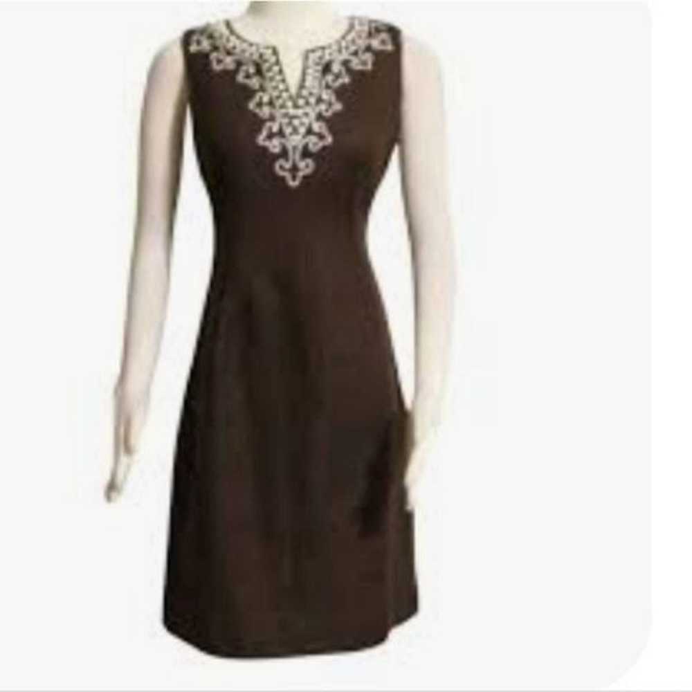 Talbots Brown Linen Sleeveless Dress Sz 4 - image 1