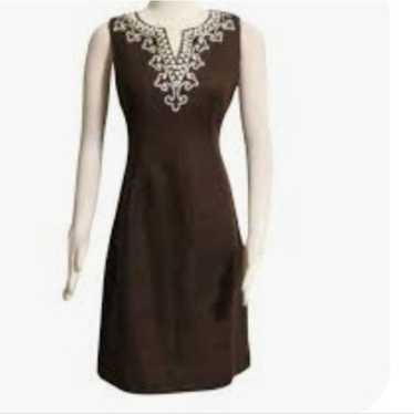 Talbots Brown Linen Sleeveless Dress Sz 4 - image 1