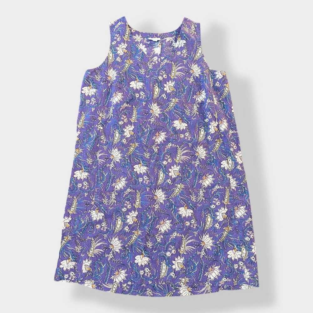 J. Jill NWOT Love Linen Purple floral Mini dress … - image 1